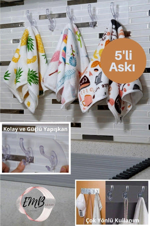 5 Piece Self Adhesive Strong Transparent Hanger - Behind Door Kitchen Wall Bathroom - Swordslife