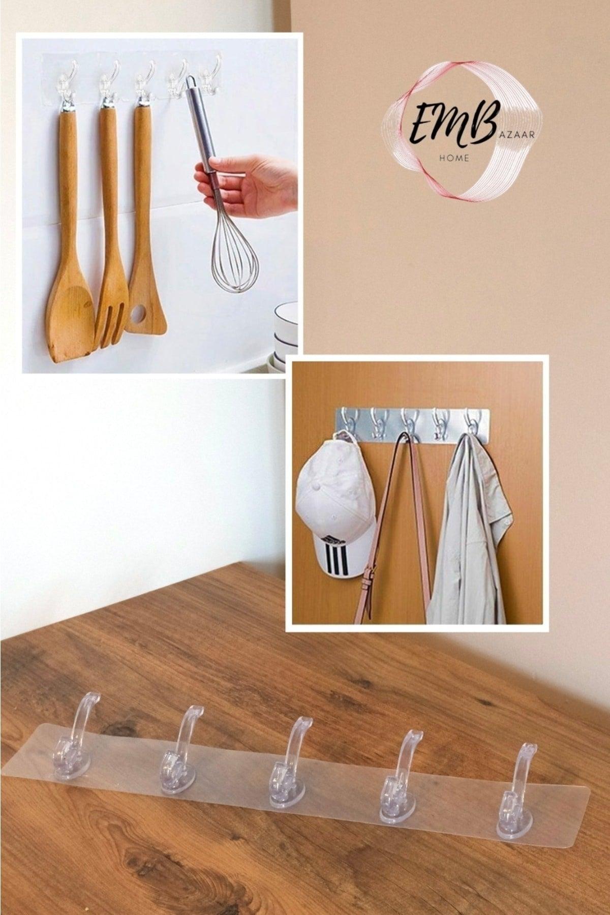 5 Piece Self Adhesive Strong Transparent Hanger - Behind Door Kitchen Wall Bathroom - Swordslife