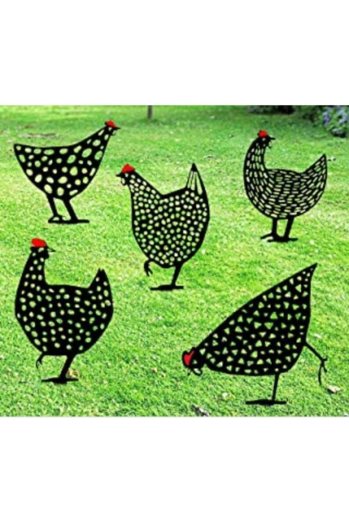Set of 5 Metal Chickens Garden Ornament, Garden Decor - Swordslife