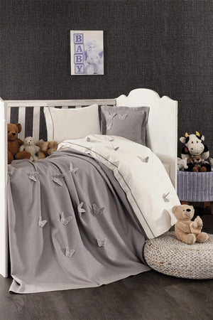 5 Pieces 100% Cotton 3d Butterfly Pattern Baby Duvet Cover Set Gray - Swordslife