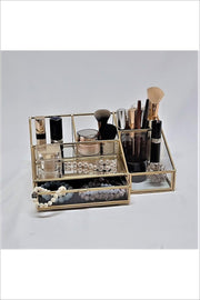 5 Section Brass Glass Small Drawer Black