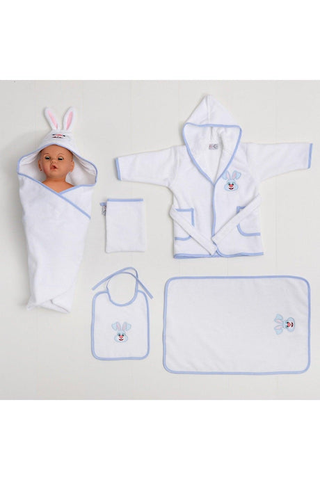 5 Piece Baby Bathrobe Set Blue Rabbit