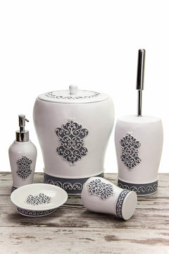 Gray polyester bathroom accessories set with 5 pieces