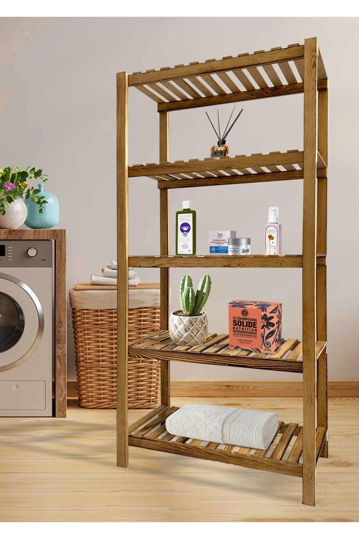 5 Shelves Solid Wood Bathroom Organizer - Swordslife