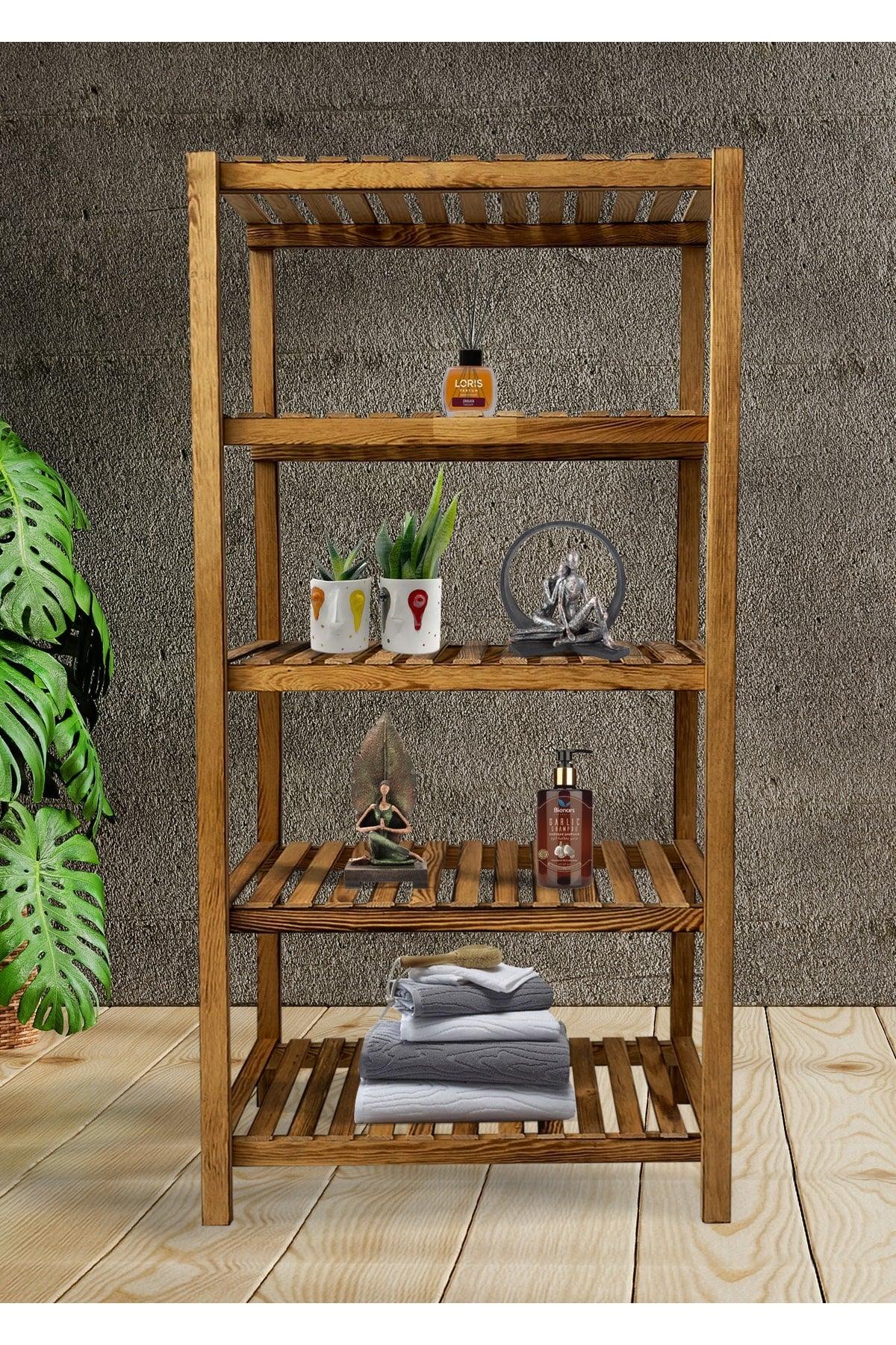 5 Shelves Solid Wood Bathroom Organizer - Swordslife
