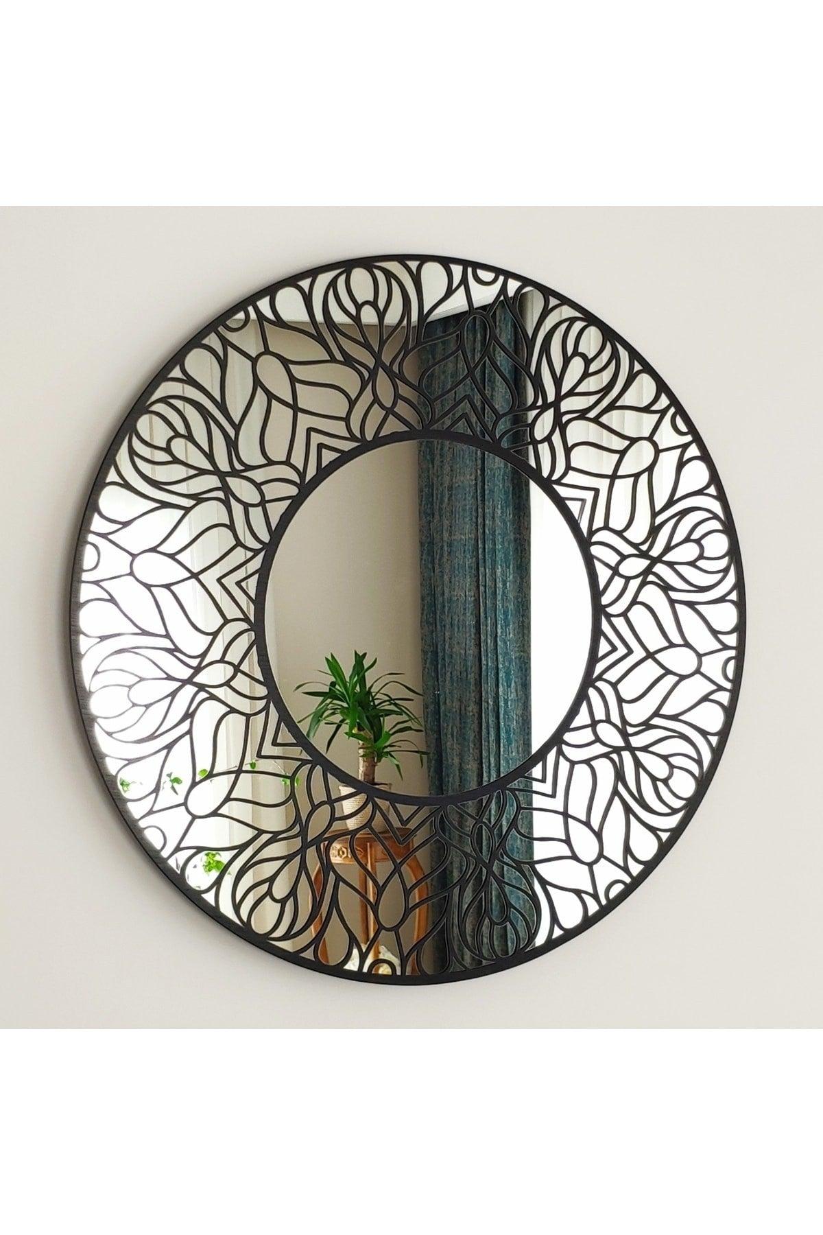 50 Cm Patterned Decorative Round Console Dresuar Bathroom Mirror Sirius Model - Swordslife