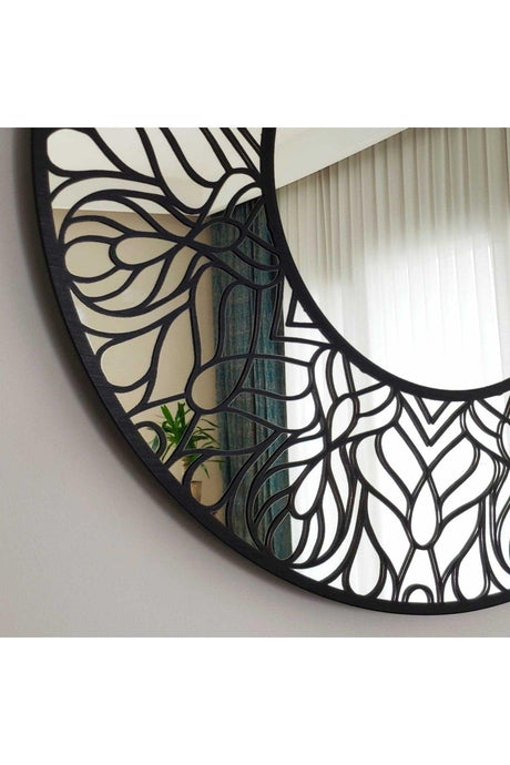 50 Cm Patterned Decorative Round Console Dresuar Bathroom Mirror Sirius Model - Swordslife