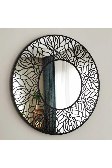 50 Cm Patterned Decorative Round Console Dresuar Bathroom Mirror Sirius Model - Swordslife