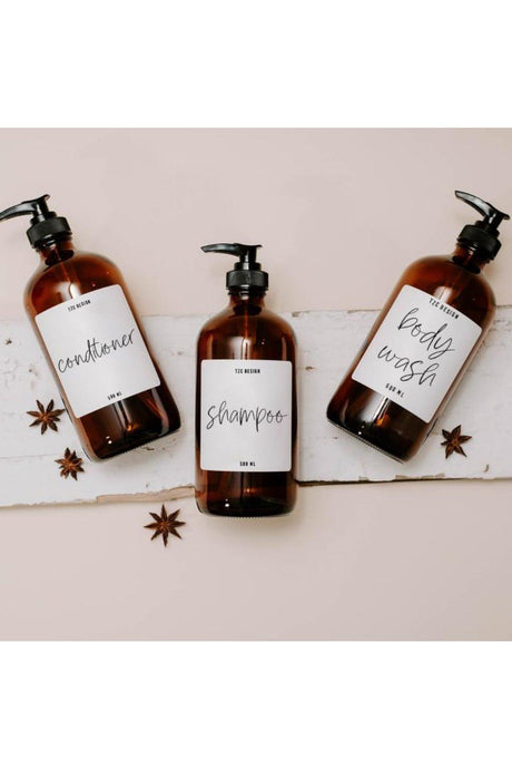 500 ml Amber Glass Bottle Bath Set Shampoo Conditioner Body Wash Shampoo Conditioner Shower Gel Set of 3 - Swordslife