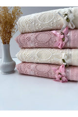 50x90 4 Pcs 100% Cotton Velvet Lace Guipure Bow Dowry Hand And Face Towel - Swordslife