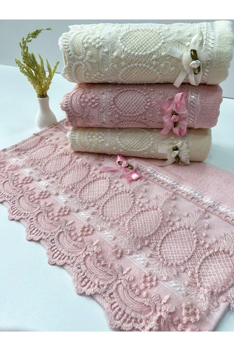 50x90 4 Pcs 100% Cotton Velvet Lace Guipure Bow Dowry Hand And Face Towel - Swordslife