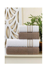 | 50x90 + 70x140 Cm | Diamond | 100% Cotton | Brown White | of 4 | Bath Towel Set - Swordslife