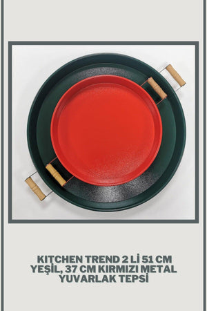 51 Cm Green 37 Cm Red 2 Liter Metal Round Tray Presentation Tray Tea Coffee Tray - Swordslife