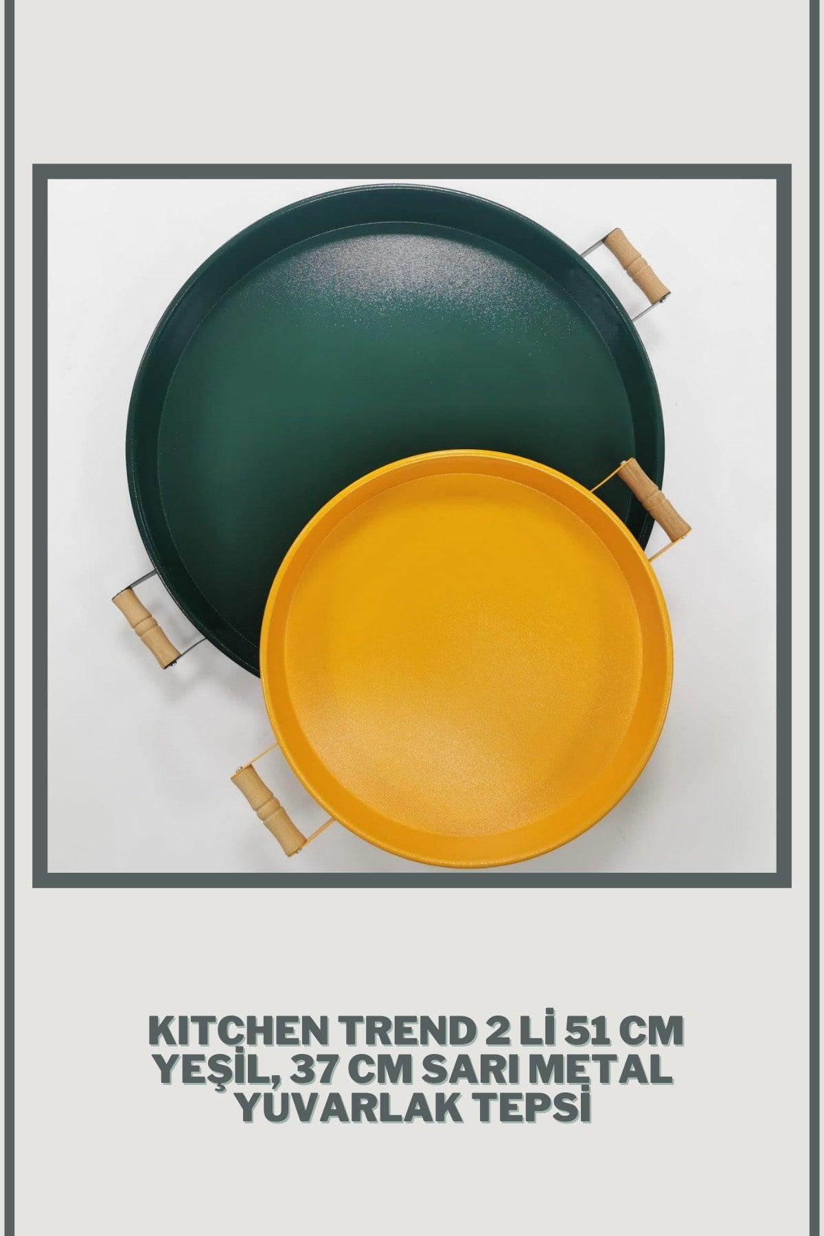 51 Cm Green 37 Cm Yellow 2 Liter Metal Round Tray Presentation Tray Tea Coffee Tray - Swordslife