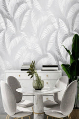 5322 Palm Tropical Flower Silver Cream Gray Wallpaper 5.30 M² - Swordslife