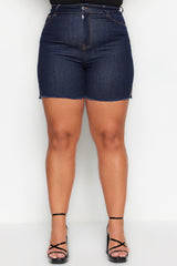 Dark Blue High Waist Stretchy Skinny Plus Size Shorts & Bermuda TBBSS23AP00009 - Swordslife