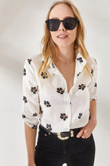 Women's Daisy Black Sleeve Fold Linen Shirt GML-19000825 - Swordslife