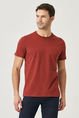  Мужская бордово-красная футболка Slim Fit из 100% хлопка с круглым вырезом и короткими рукавами