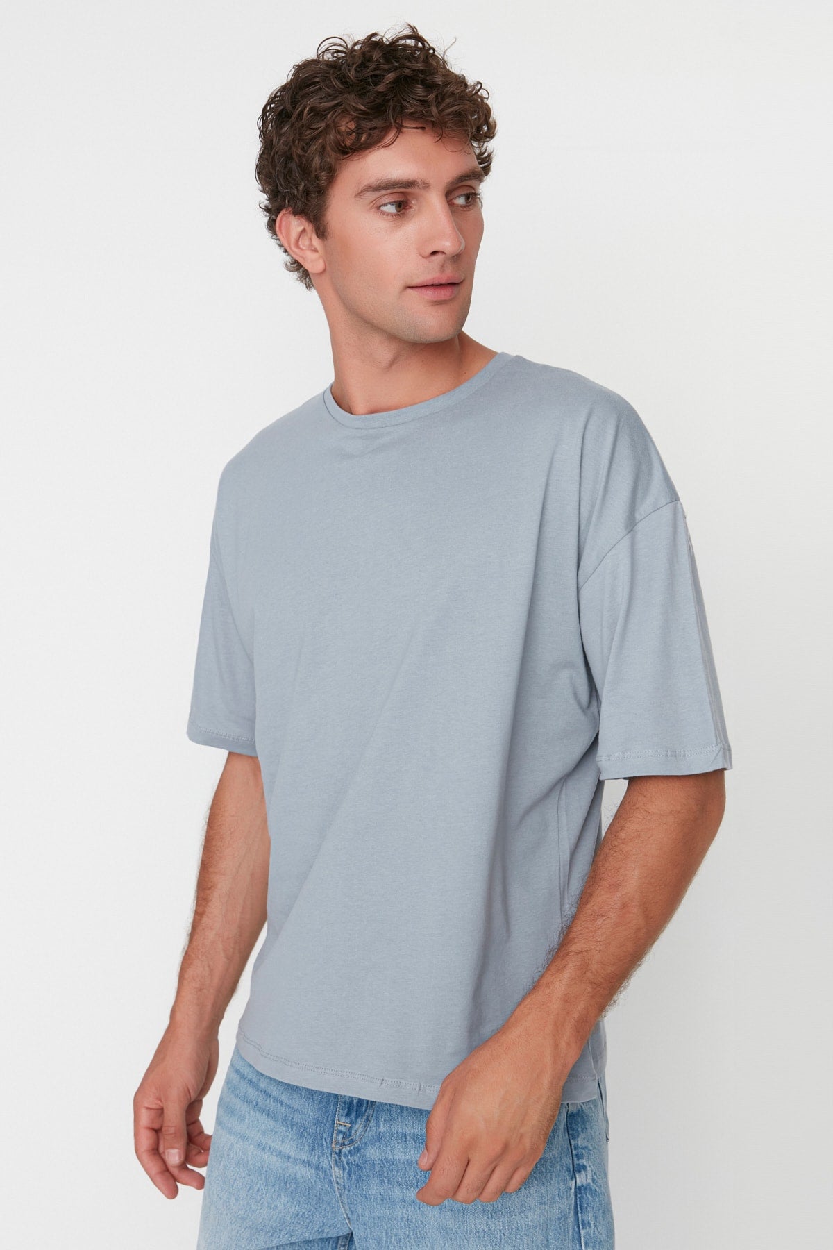 Graues Herren-T-Shirt mit Rundhalsausschnitt, 100 % Baumwolle, Oversize, kurzärmelig, Tmnss22Ts0318