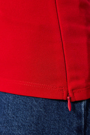 Red Strapless Collar Zippered Crepe Knitted Blouse TWOSS23BZ00928 - Swordslife