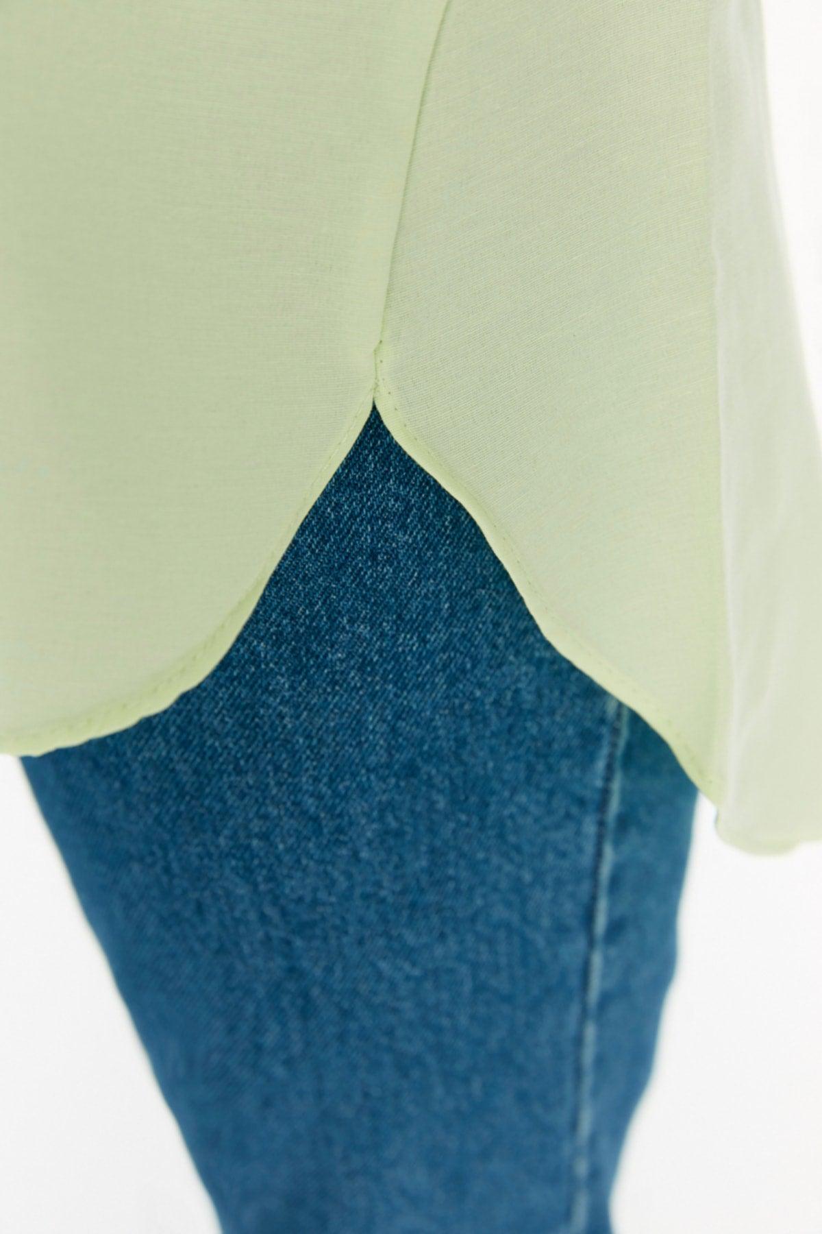 Mint Balloon Back Sleeve Long Pocket Detailed Basic Woven Shirt TCTSS21GO0976 - Swordslife