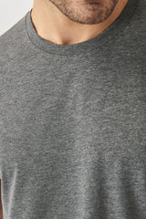  Мужская антрацитовая хлопковая приталенная футболка с круглым вырезом и короткими рукавами
