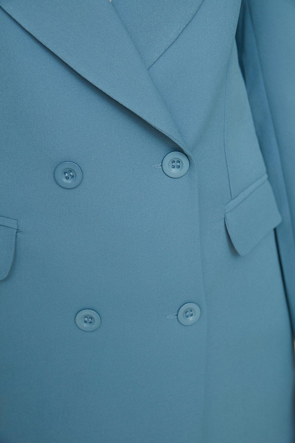 Blue Double Button Pocket Detailed Lined Blazer Woven Jacket TCTAW22CK0007 - Swordslife