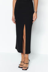 Black Slit Detailed Crepe Maxi Knitted Skirt TWOSS23ET00351 - Swordslife