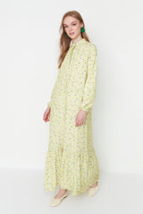 Light Yellow Floral Half Pat Skirt Frilly Wide Pattern Woven Dress TCTSS21EL3353 - Swordslife