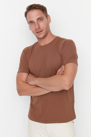 Braunes Herren Basic Regular/Normal Fit Rundhals Kurzarm T-Shirt Tmnss22Ts0271