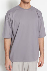 Gray Men's Basic Crew Neck Oversize Short Sleeve T-Shirt
