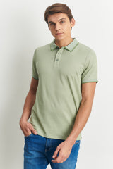 Men's Non-Shrink Cotton Fabric Slim Fit Slim Fit Green Roll-Up Polo Neck T-Shirt
