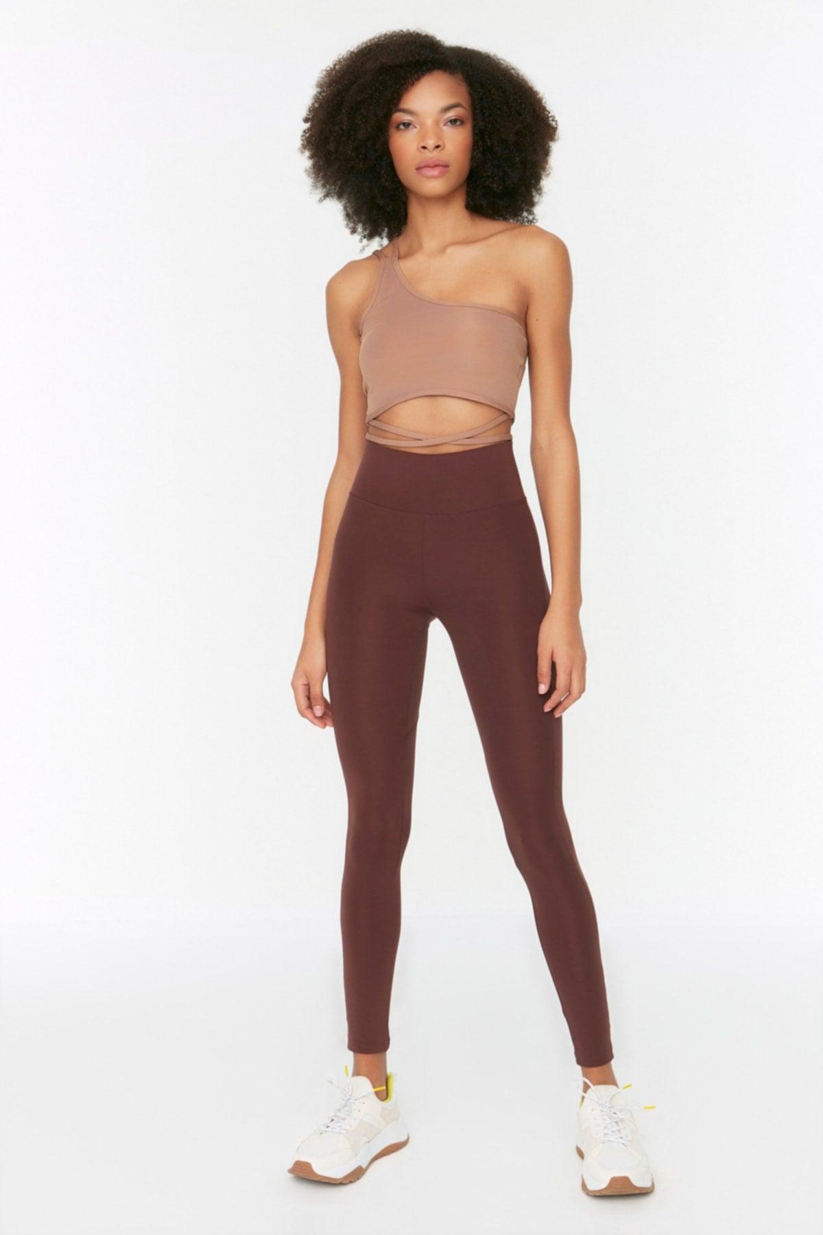 Dark Brown Full Length Sports Leggings with Push-Up Feature TWOAW21TA0030 - Swordslife