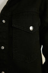 Black Shirt Collar Denim Jacket TCTSS21CE0398 - Swordslife