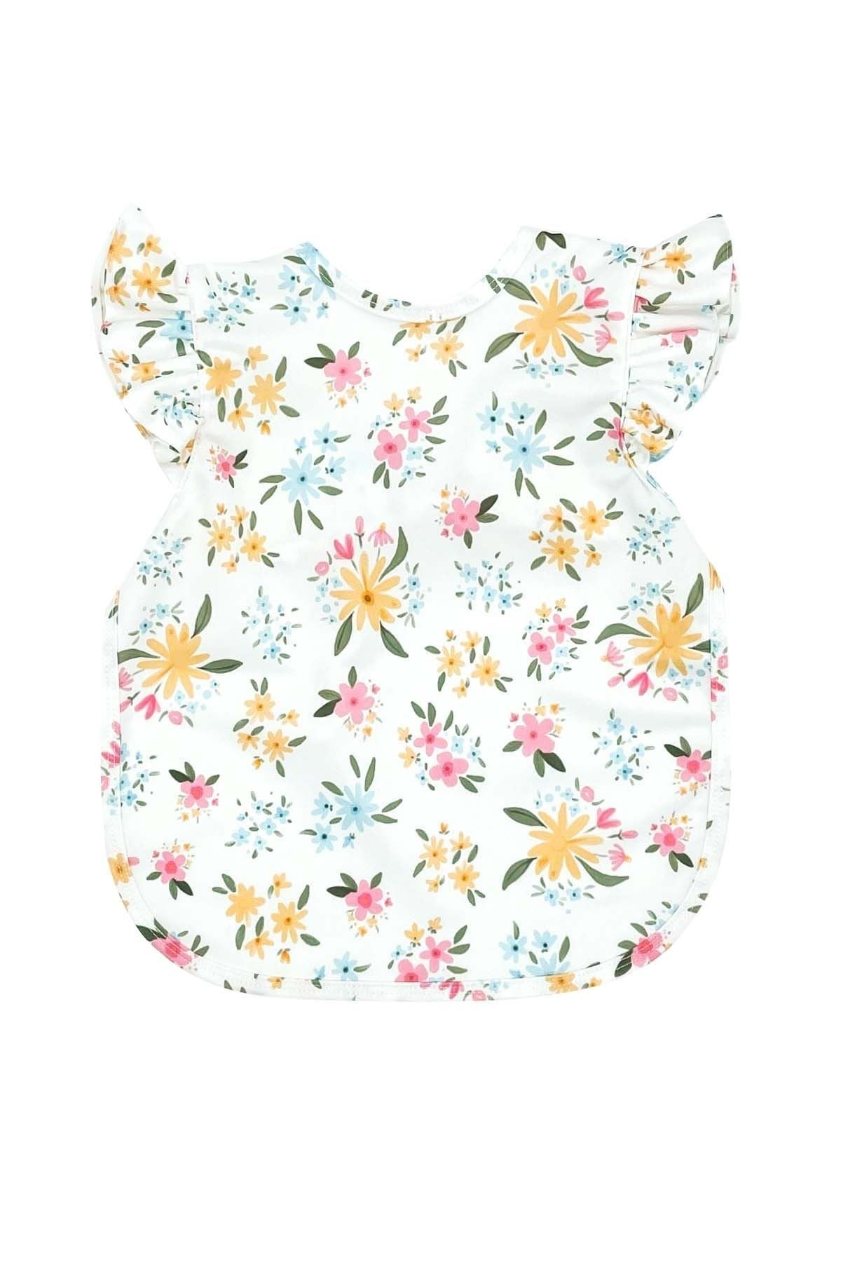 Spring Flowers Short Ruffle Sleeve Liquid Proof Washable Multi-Purpose Baby Bib