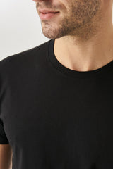 Men's Black 100% Cotton Slim Fit Slim Fit Crew Neck Short Sleeved T-Shirt