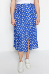 Blue Floral Patterned Woven Slit Viscose Skirt TBBAW23AZ00032 - Swordslife