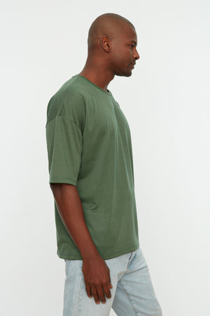 Dunkelgrünes Herren Basic Rundhals Oversize Kurzarm T-Shirt Tmnss22Ts0300