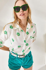 Women's Daisy Green Sleeve Fold Linen Shirt GML-19000825 - Swordslife