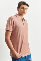 Men's Non-Shrink Cotton Fabric Slim Fit Slim Fit Tile-Beige Anti-roll Polo Neck T-Shirt