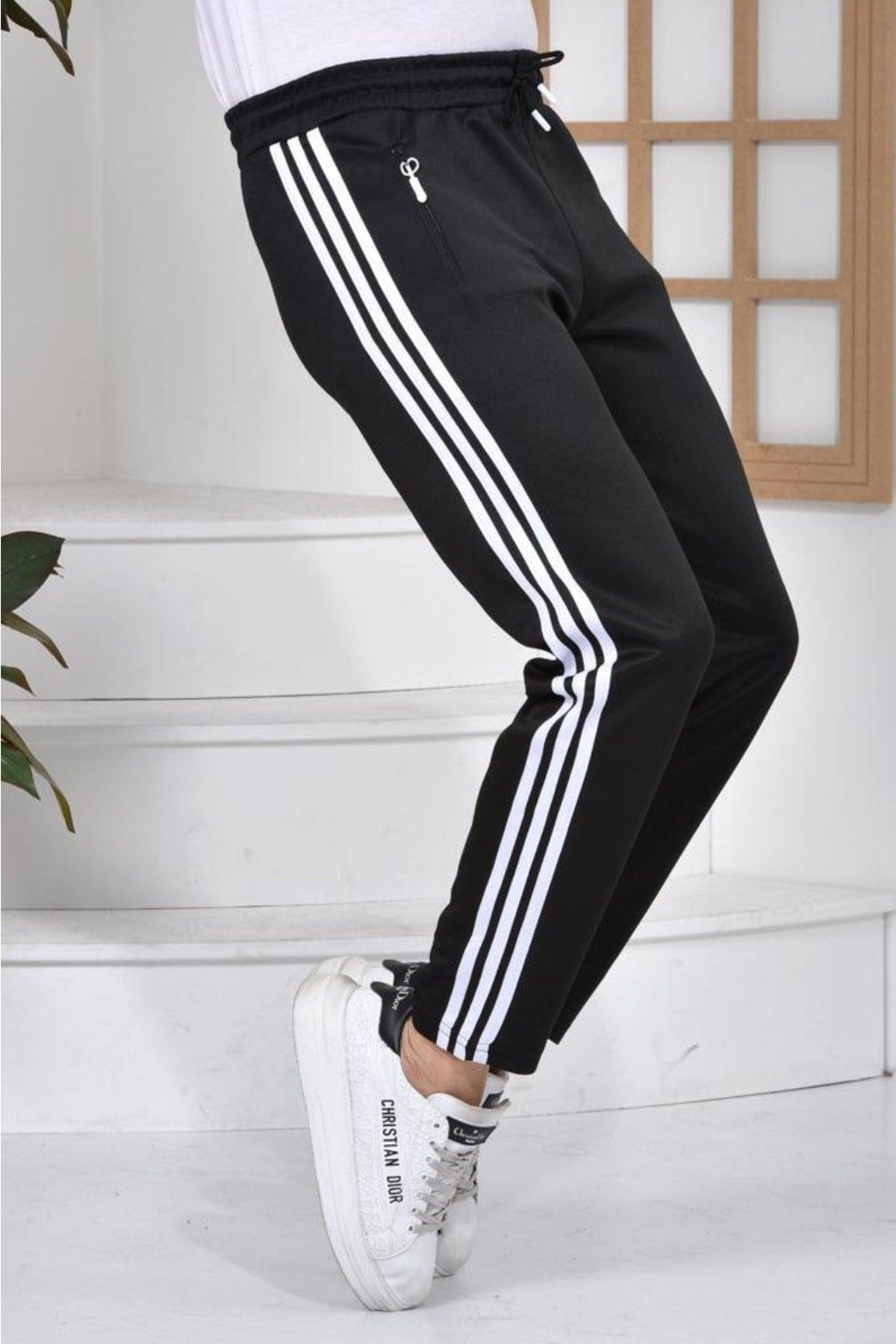 3-Stripes Scuba Fabric Elastic Elastic Unisex Black Sweatpants - Swordslife