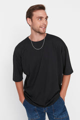 Black Men's Basic Crew Neck Oversize Short Sleeve T-Shirt TMNSS22TS0317