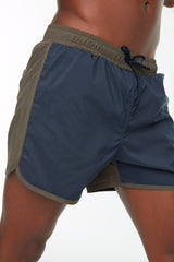 Navy Blue-Khaki Men's Short Length Color Block Swimwear Marine Shorts TMNSS22DS0024