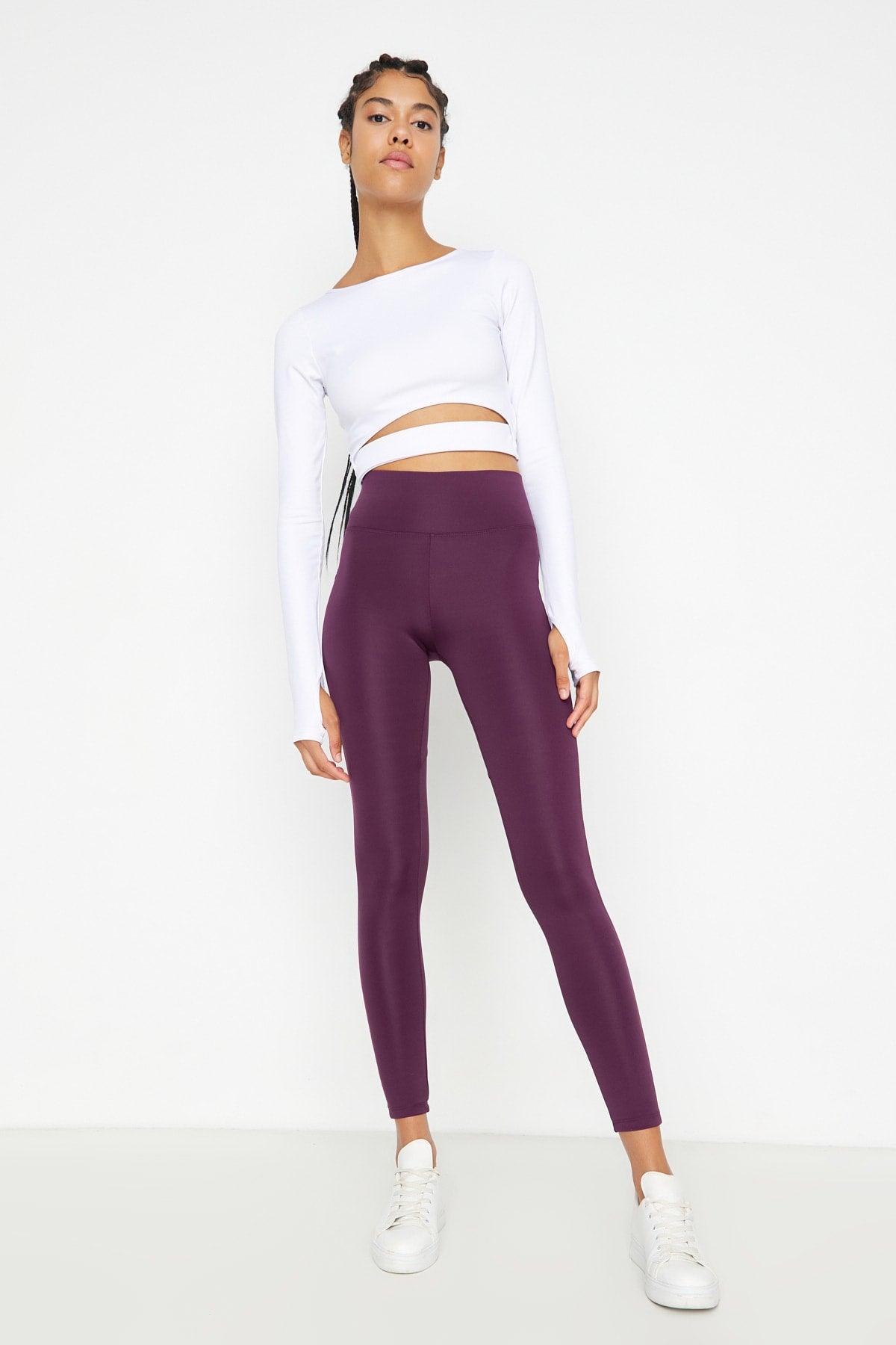 Plum Full Length Sports Leggings with Push-Up Feature TWOAW21TA0030 - Swordslife