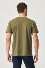  Мужская футболка цвета хаки из 100% хлопка Slim Fit Slim Fit с круглым вырезом и короткими рукавами