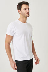Men's White 100% Cotton Slim Fit Slim Fit Crew Neck Short Sleeved T-Shirt