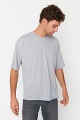 Gray Men's Basic Crew Neck Oversize Short Sleeve T-Shirt TMNSS22TS0300