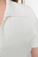 White Ribbed Knitted Pond Collar Blouse TBBSS22BZ0750 - Swordslife