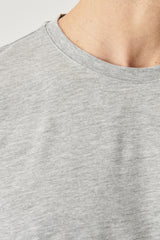 Men's Gray Melange Cotton Slim Fit Slim Fit Crew Neck Short Sleeved T-Shirt