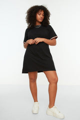 Black Knitted Crew Neck T-Shirt Dress TBBSS22EL1591 - Swordslife